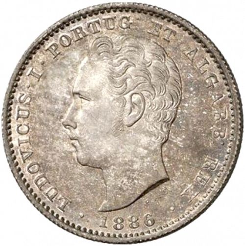 200 Réis ( 2 Tostôes ) Obverse Image minted in PORTUGAL in 1886 (1861-89 - Luis I)  - The Coin Database