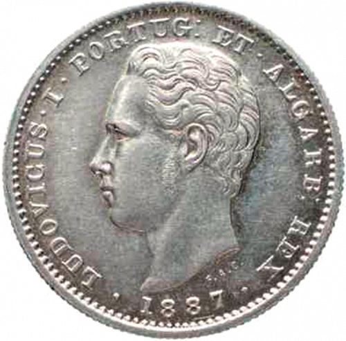 200 Réis ( 2 Tostôes ) Obverse Image minted in PORTUGAL in 1887 (1861-89 - Luis I)  - The Coin Database