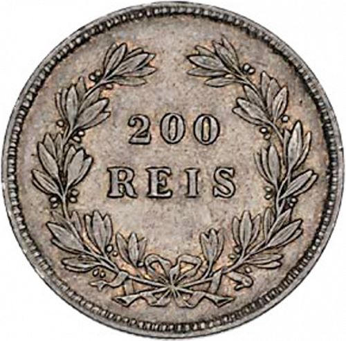 200 Réis ( 2 Tostôes ) Reverse Image minted in PORTUGAL in 1863 (1861-89 - Luis I)  - The Coin Database