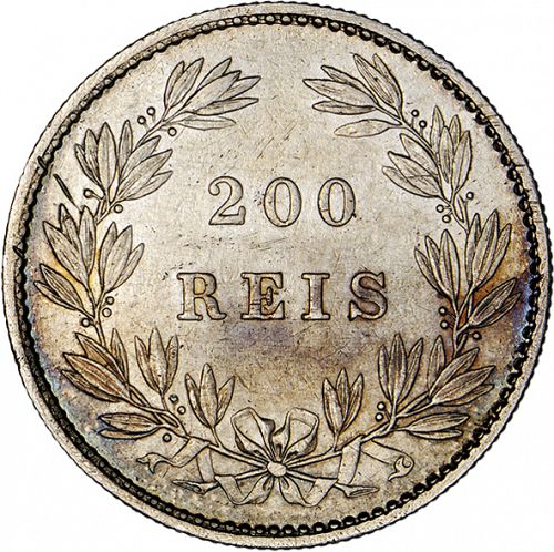 200 Réis ( 2 Tostôes ) Reverse Image minted in PORTUGAL in 1867 (1861-89 - Luis I)  - The Coin Database