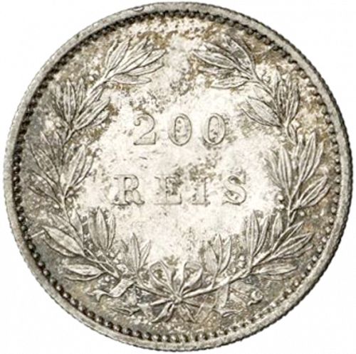 200 Réis ( 2 Tostôes ) Reverse Image minted in PORTUGAL in 1886 (1861-89 - Luis I)  - The Coin Database
