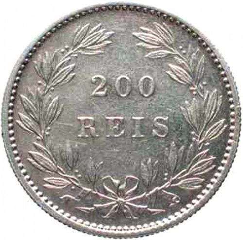 200 Réis ( 2 Tostôes ) Reverse Image minted in PORTUGAL in 1887 (1861-89 - Luis I)  - The Coin Database