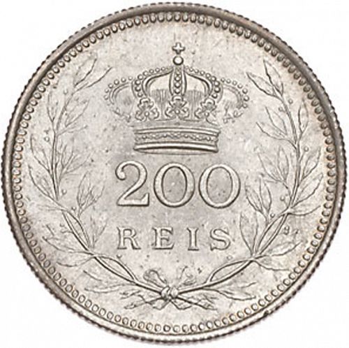 200 Réis Reverse Image minted in PORTUGAL in 1909 (1908-10 - Manuel II)  - The Coin Database