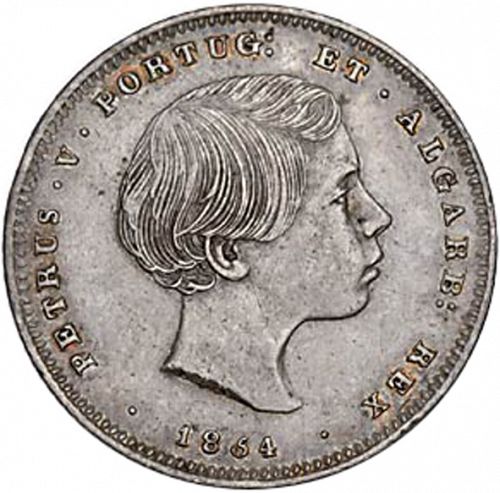 200 Réis ( 2 Tostôes ) Obverse Image minted in PORTUGAL in 1854 (1853-61 - Pedro V)  - The Coin Database