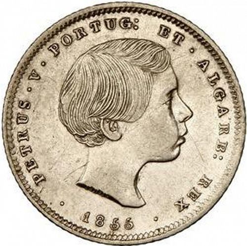 200 Réis ( 2 Tostôes ) Obverse Image minted in PORTUGAL in 1855 (1853-61 - Pedro V)  - The Coin Database