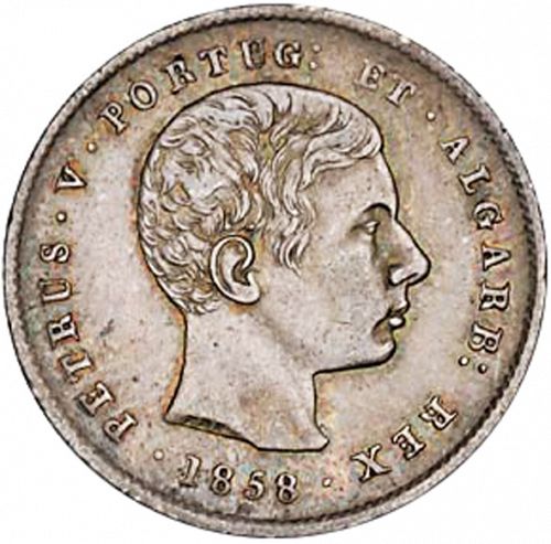 200 Réis ( 2 Tostôes ) Obverse Image minted in PORTUGAL in 1858 (1853-61 - Pedro V)  - The Coin Database