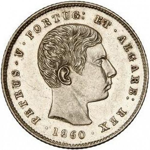 200 Réis ( 2 Tostôes ) Obverse Image minted in PORTUGAL in 1860 (1853-61 - Pedro V)  - The Coin Database