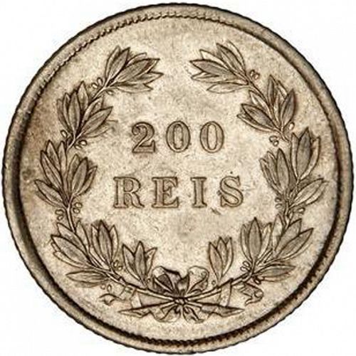 200 Réis ( 2 Tostôes ) Reverse Image minted in PORTUGAL in 1855 (1853-61 - Pedro V)  - The Coin Database