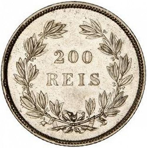 200 Réis ( 2 Tostôes ) Reverse Image minted in PORTUGAL in 1860 (1853-61 - Pedro V)  - The Coin Database