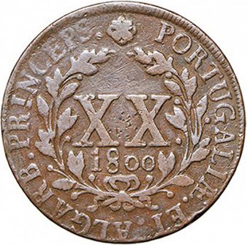 20 Réis Obverse Image minted in PORTUGAL in 1800 (1799-16 - Joâo <small>- Príncipe Regente</small>)  - The Coin Database