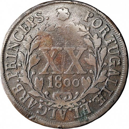 20 Réis Obverse Image minted in PORTUGAL in 1800 (1799-16 - Joâo <small>- Príncipe Regente</small>)  - The Coin Database