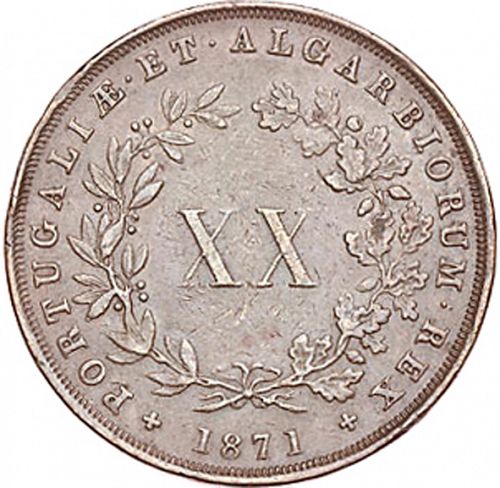 20 Réis ( Vintém ) Reverse Image minted in PORTUGAL in 1871 (1861-89 - Luis I)  - The Coin Database