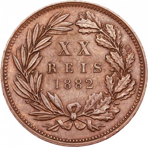 20 Réis ( Vintém ) Reverse Image minted in PORTUGAL in 1882 (1861-89 - Luis I)  - The Coin Database