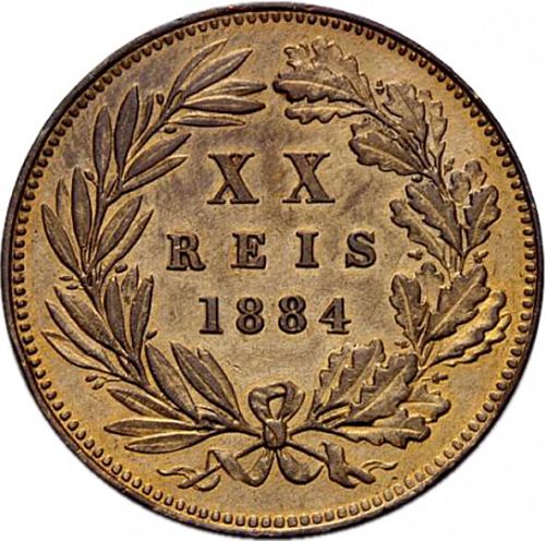 20 Réis ( Vintém ) Reverse Image minted in PORTUGAL in 1884 (1861-89 - Luis I)  - The Coin Database