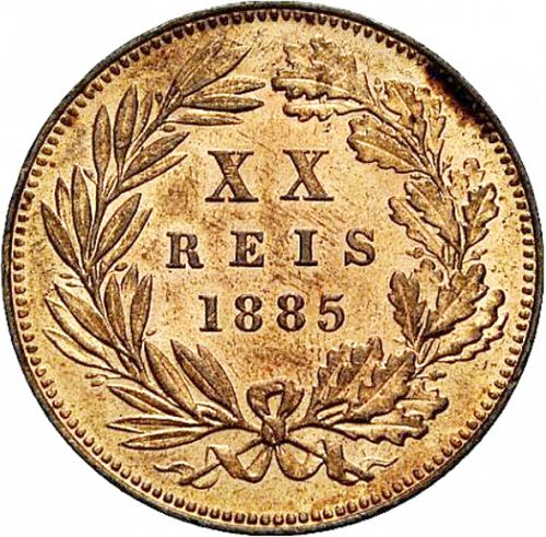 20 Réis ( Vintém ) Reverse Image minted in PORTUGAL in 1885 (1861-89 - Luis I)  - The Coin Database