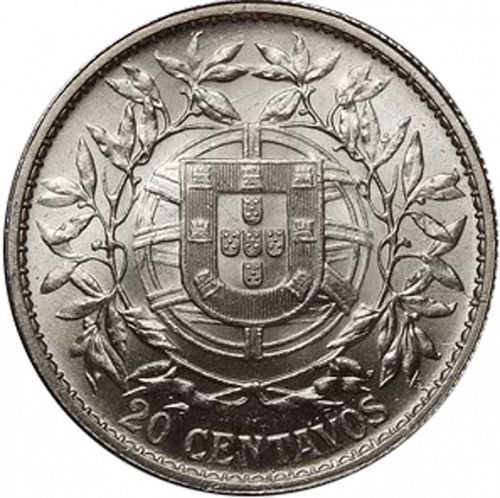 20 Centavos Reverse Image minted in PORTUGAL in 1916 (1910-01 - República)  - The Coin Database