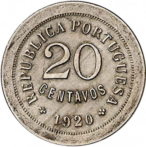 20 Centavos Reverse Image minted in PORTUGAL in 1920 (1910-01 - República)  - The Coin Database