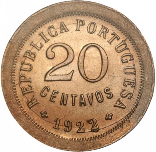 20 Centavos Reverse Image minted in PORTUGAL in 1922 (1910-01 - República)  - The Coin Database