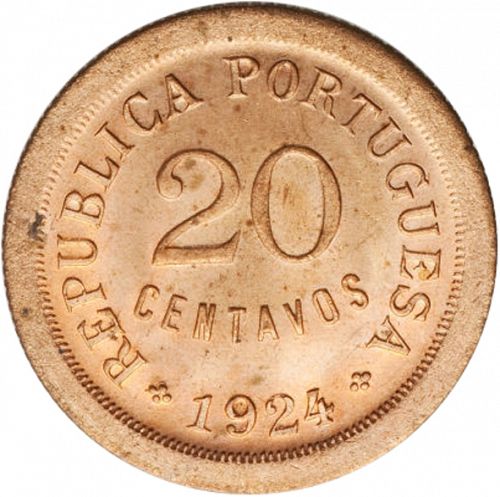 20 Centavos Reverse Image minted in PORTUGAL in 1924 (1910-01 - República)  - The Coin Database