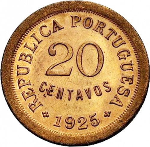 20 Centavos Reverse Image minted in PORTUGAL in 1925 (1910-01 - República)  - The Coin Database