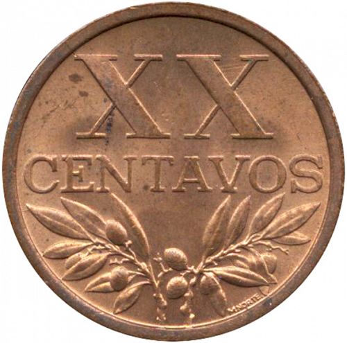 20 Centavos Reverse Image minted in PORTUGAL in 1966 (1910-01 - República)  - The Coin Database