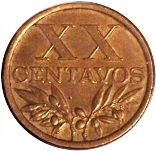 20 Centavos Reverse Image minted in PORTUGAL in 1967 (1910-01 - República)  - The Coin Database