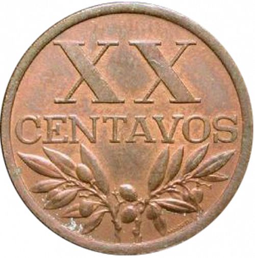 20 Centavos Reverse Image minted in PORTUGAL in 1968 (1910-01 - República)  - The Coin Database