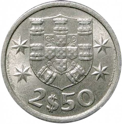 2,50 Escudos Reverse Image minted in PORTUGAL in 1965 (1910-01 - República)  - The Coin Database