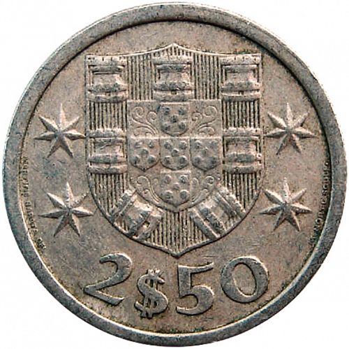 2,50 Escudos Reverse Image minted in PORTUGAL in 1971 (1910-01 - República)  - The Coin Database