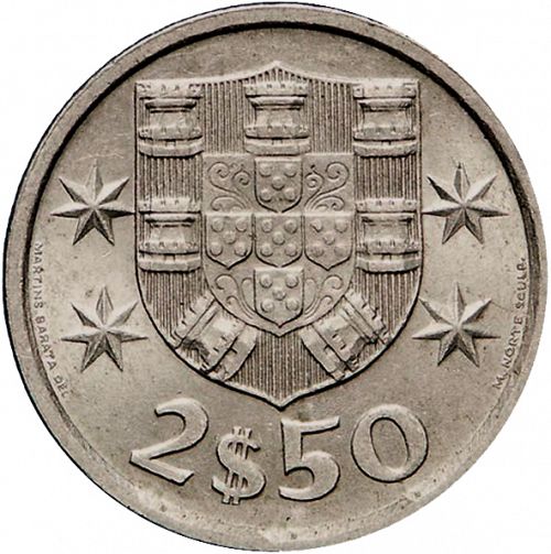 2,50 Escudos Reverse Image minted in PORTUGAL in 1977 (1910-01 - República)  - The Coin Database