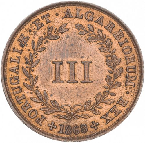 3 Réis Reverse Image minted in PORTUGAL in 1868 (1861-89 - Luis I)  - The Coin Database