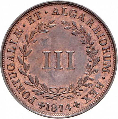 3 Réis Reverse Image minted in PORTUGAL in 1874 (1861-89 - Luis I)  - The Coin Database