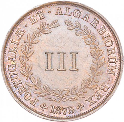 3 Réis Reverse Image minted in PORTUGAL in 1875 (1861-89 - Luis I)  - The Coin Database