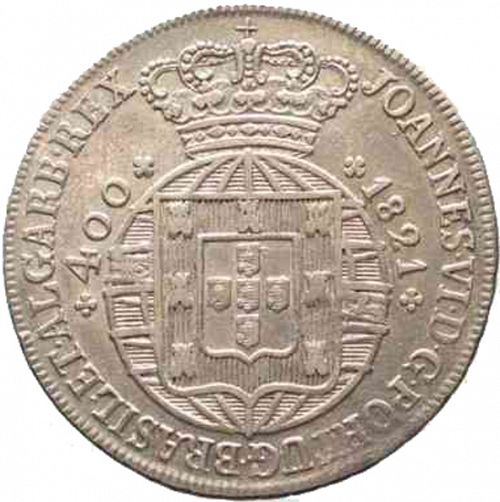 480 Réis ( Cruzado Novo ) Obverse Image minted in PORTUGAL in 1821 (1816-26 - Joâo VI)  - The Coin Database