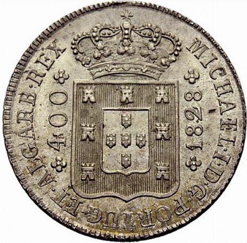 480 Réis ( Cruzado Novo ) Obverse Image minted in PORTUGAL in 1828 (1828-34 - Miguel I)  - The Coin Database