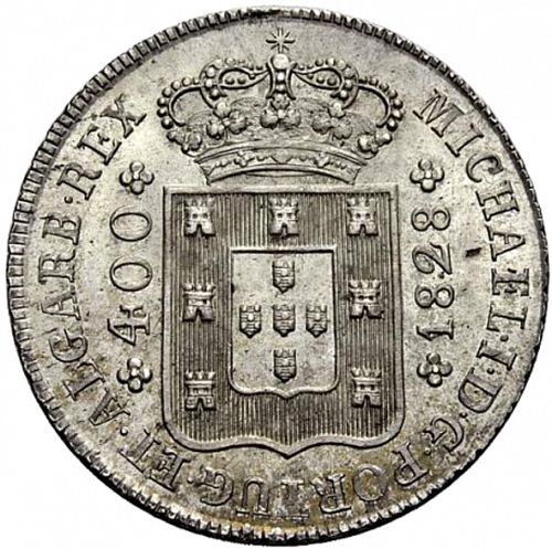 480 Réis ( Cruzado Novo ) Obverse Image minted in PORTUGAL in 1828 (1828-34 - Miguel I)  - The Coin Database