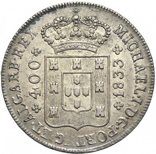 480 Réis ( Cruzado Novo ) Obverse Image minted in PORTUGAL in 1833 (1828-34 - Miguel I)  - The Coin Database