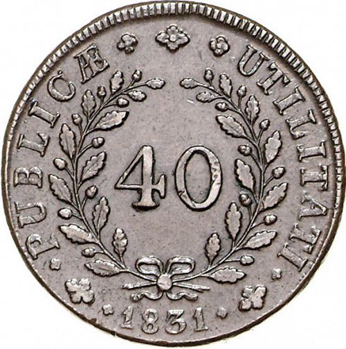 40 Réis Reverse Image minted in PORTUGAL in 1831 (1828-34 - Miguel I)  - The Coin Database