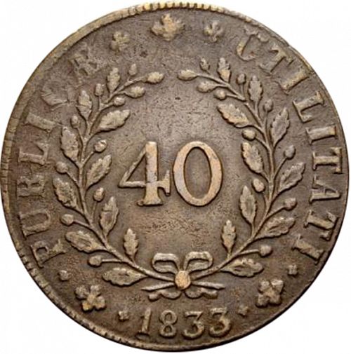 40 Réis Reverse Image minted in PORTUGAL in 1833 (1828-34 - Miguel I)  - The Coin Database