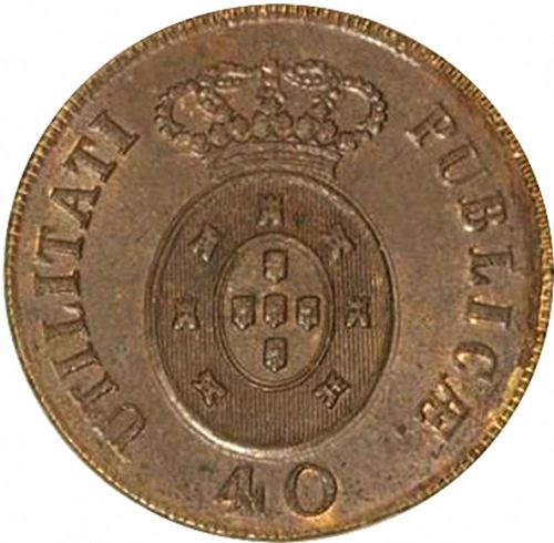 40 Réis Reverse Image minted in PORTUGAL in 1826 (1826-28 - Pedro IV)  - The Coin Database