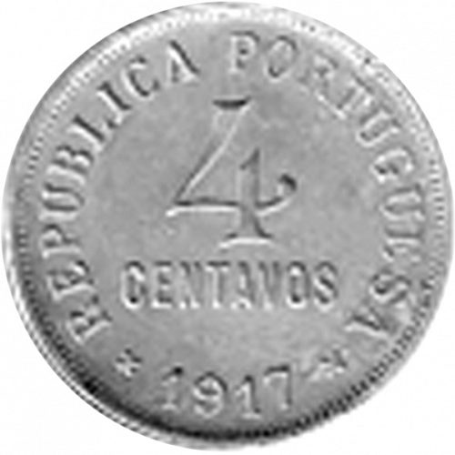 4 Centavos Reverse Image minted in PORTUGAL in 1917 (1910-01 - República)  - The Coin Database