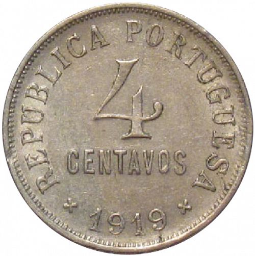 4 Centavos Reverse Image minted in PORTUGAL in 1919 (1910-01 - República)  - The Coin Database