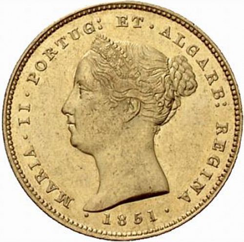 5000 Réis ( Coroa de Ouro ) Obverse Image minted in PORTUGAL in 1851 (1835-53 - Maria II <small> - Decimal Coinage</small>)  - The Coin Database