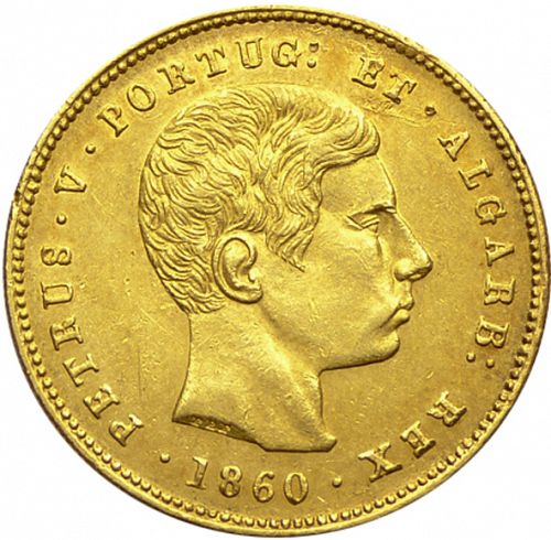 5000 Réis ( Meia Coroa ) Obverse Image minted in PORTUGAL in 1860 (1853-61 - Pedro V)  - The Coin Database