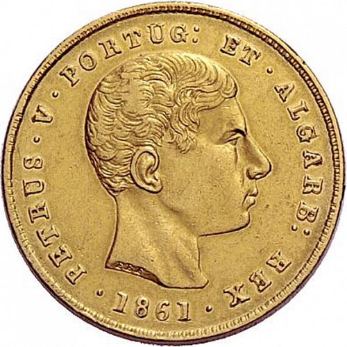 5000 Réis ( Meia Coroa ) Obverse Image minted in PORTUGAL in 1861 (1853-61 - Pedro V)  - The Coin Database