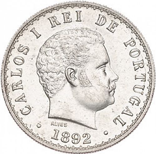 500 Réis ( Cinco Tostôes ) Obverse Image minted in PORTUGAL in 1892 (1889-08 - Carlos I)  - The Coin Database