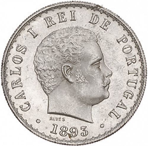 500 Réis ( Cinco Tostôes ) Obverse Image minted in PORTUGAL in 1893 (1889-08 - Carlos I)  - The Coin Database
