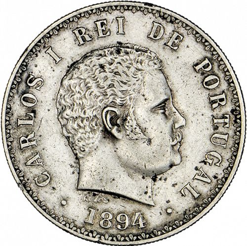 500 Réis ( Cinco Tostôes ) Obverse Image minted in PORTUGAL in 1894 (1889-08 - Carlos I)  - The Coin Database