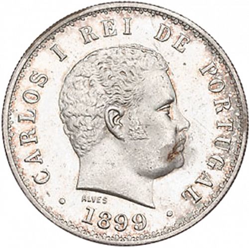 500 Réis ( Cinco Tostôes ) Obverse Image minted in PORTUGAL in 1899 (1889-08 - Carlos I)  - The Coin Database
