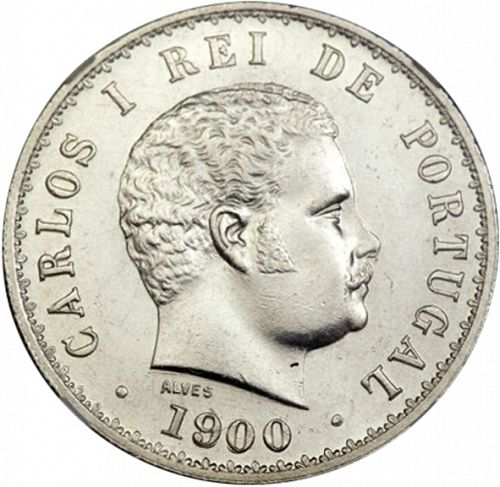 500 Réis ( Cinco Tostôes ) Obverse Image minted in PORTUGAL in 1900 (1889-08 - Carlos I)  - The Coin Database